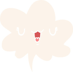 cute happy cartoon face with speech bubble in retro style