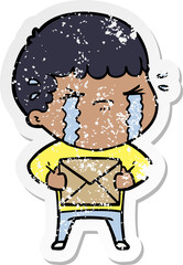 distressed sticker of a cartoon man crying