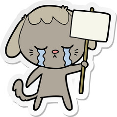 sticker of a cartoon dog crying
