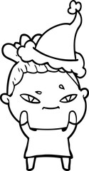 hand drawn line drawing of a woman wearing santa hat