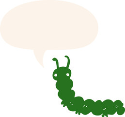 cartoon caterpillar with speech bubble in retro style