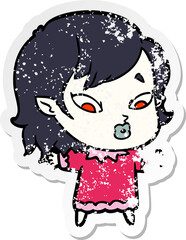 distressed sticker of a cute cartoon vampire girl