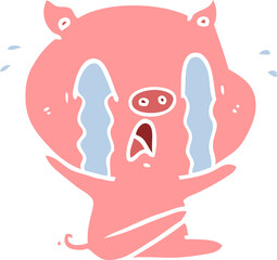 crying pig flat color style cartoon
