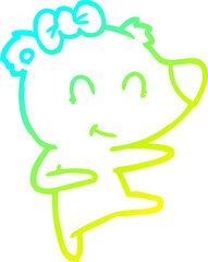 cold gradient line drawing of a female bear cartoon