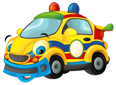 cartoon scene with funny looking ambulance sedan illustration for children © honeyflavour