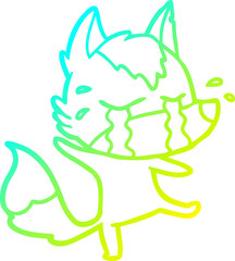 cold gradient line drawing of a cartoon crying wolf