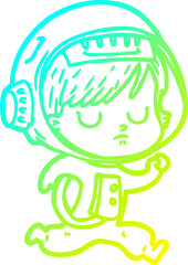 cold gradient line drawing of a cartoon astronaut woman