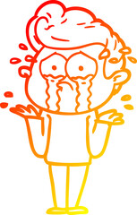 warm gradient line drawing of a cartoon crying man