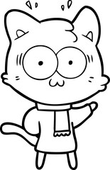 cartoon surprised cat wearing warm winter clothes