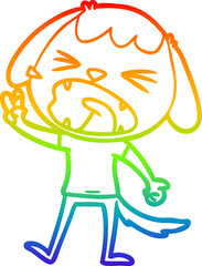 rainbow gradient line drawing of a cute cartoon dog barking
