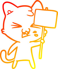 warm gradient line drawing of a cartoon cat hissing