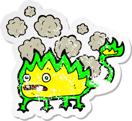 retro distressed sticker of a cartoon little fire demon