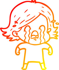 warm gradient line drawing of a cartoon woman crying