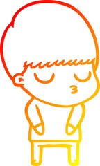 warm gradient line drawing of a cartoon calm boy