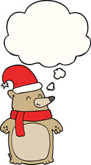 cartoon christmas bear with thought bubble