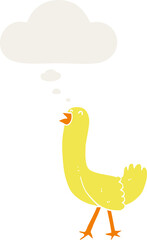 cartoon bird with thought bubble in retro style