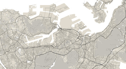 Vector map of Kitakyushu, Japan. Urban city road map art poster illustration.