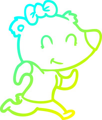 cold gradient line drawing of a female bear jogging