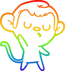 rainbow gradient line drawing of a cartoon monkey