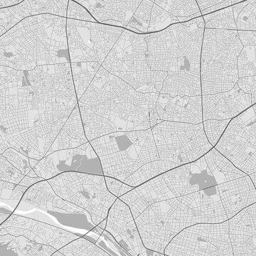 Map of Setagaya city. Urban black and white poster. Road map with metropolitan city area view.