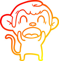 warm gradient line drawing of a shouting cartoon monkey