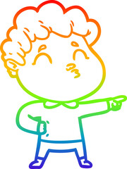 rainbow gradient line drawing of a cartoon man pouting