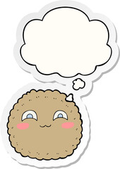 cartoon biscuit with thought bubble as a printed sticker