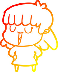 warm gradient line drawing of a cartoon woman laughing