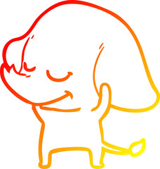 warm gradient line drawing of a cartoon smiling elephant