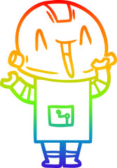 rainbow gradient line drawing of a cartoon robot