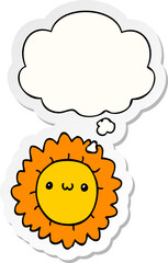 cartoon flower with thought bubble as a printed sticker