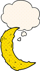 cartoon moon with thought bubble in comic book style