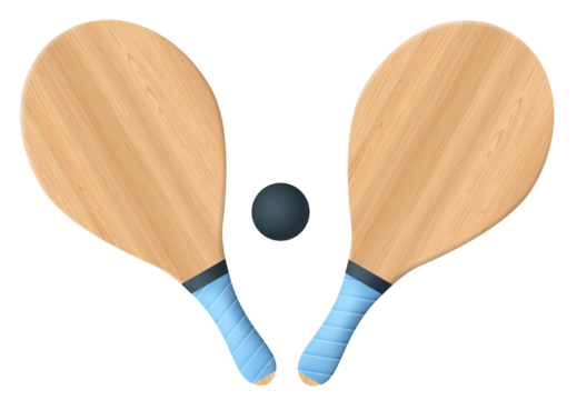 Wooden Beach Bats And Ball Isolated On White.  Photo Realistic llustration