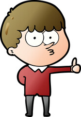 cartoon curious boy giving thumbs up sign