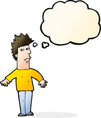 cartoon worried man with thought bubble