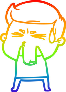 recommend clip art: rainbow gradient line drawing of a cartoon man sweating