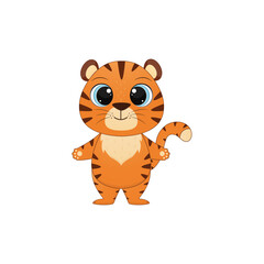 Cartoon tiger on white background. Vector illustration for design or print