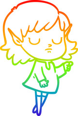 rainbow gradient line drawing of a cartoon elf girl