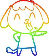 rainbow gradient line drawing of a cute cartoon dog