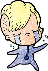 cartoon crying girl wearing space clothes