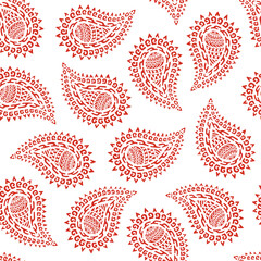 Seamless pattern based on traditional oriental paisley elements, Indian, Turkish, Persian cucumber. Suitable for textiles, fabrics, wallpapers, wrapping paper.