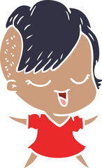 happy flat color style cartoon girl