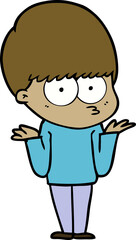confused cartoon boy shrugging shoulders