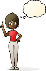 cartoon woman explaining her point with thought bubble