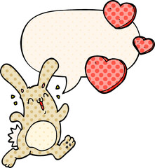 cartoon rabbit in love with speech bubble in comic book style