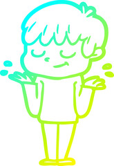 cold gradient line drawing of a cartoon happy boy