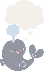 cartoon whale with thought bubble in retro style