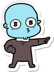 sticker of a cartoon weird bald spaceman