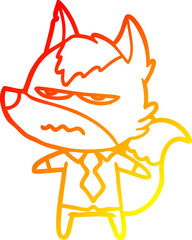 warm gradient line drawing of a cartoon annoyed wolf