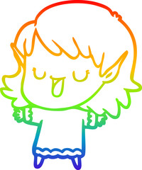 rainbow gradient line drawing of a cartoon elf girl